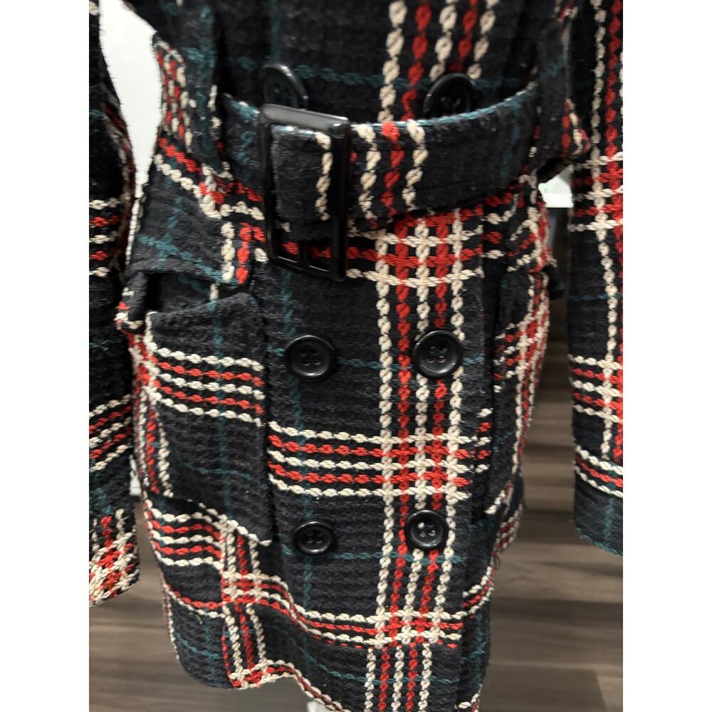 Y2K Route 21 retro sz M chunky knit peacoat plaid Academia wool blend preppy - Picture 5 of 9
